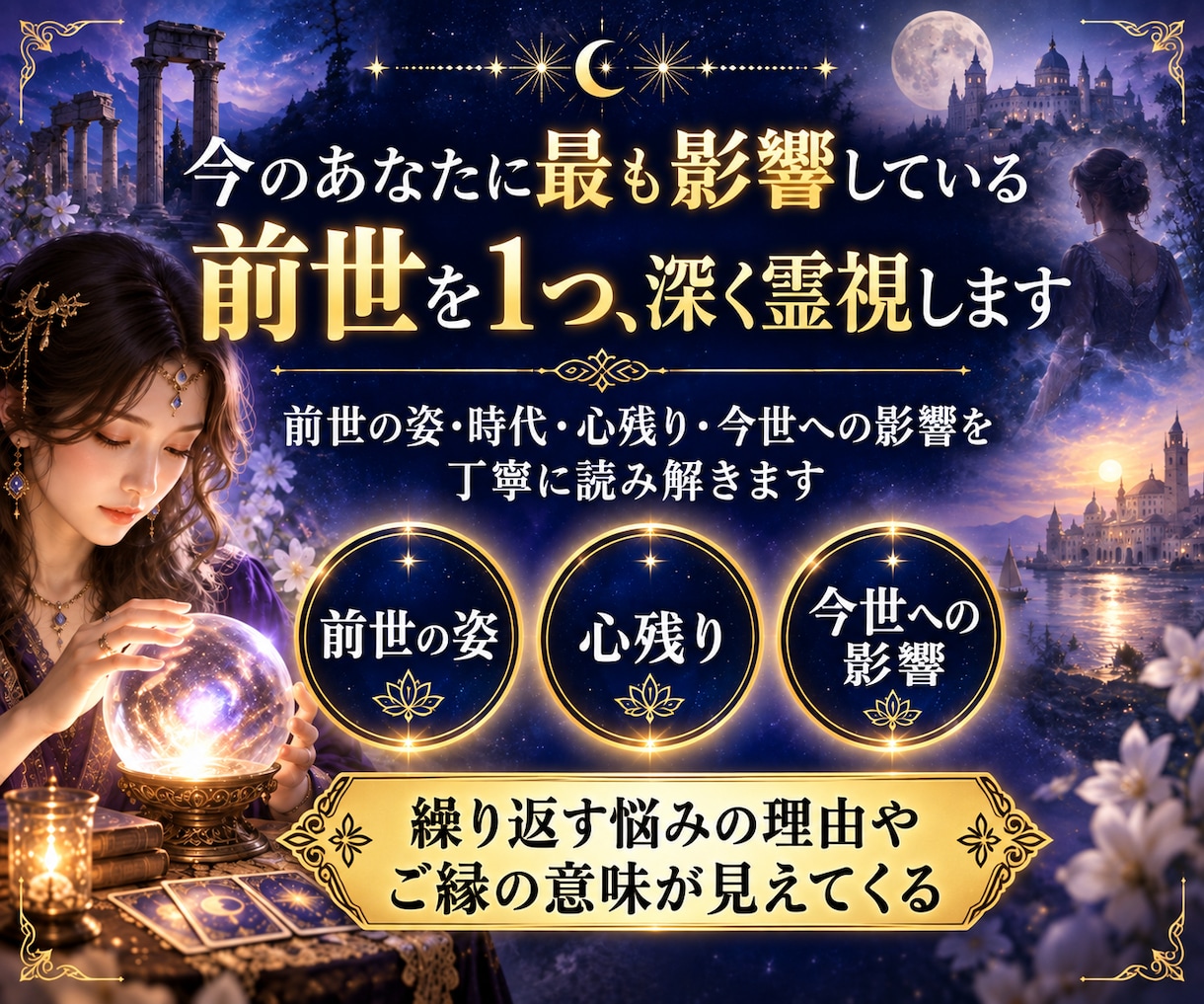 前世の記憶と今世に続く魂のご縁を丁寧に霊視します 前世の姿・時代・心残り・魂のテーマと今への影響を読み解く イメージ1