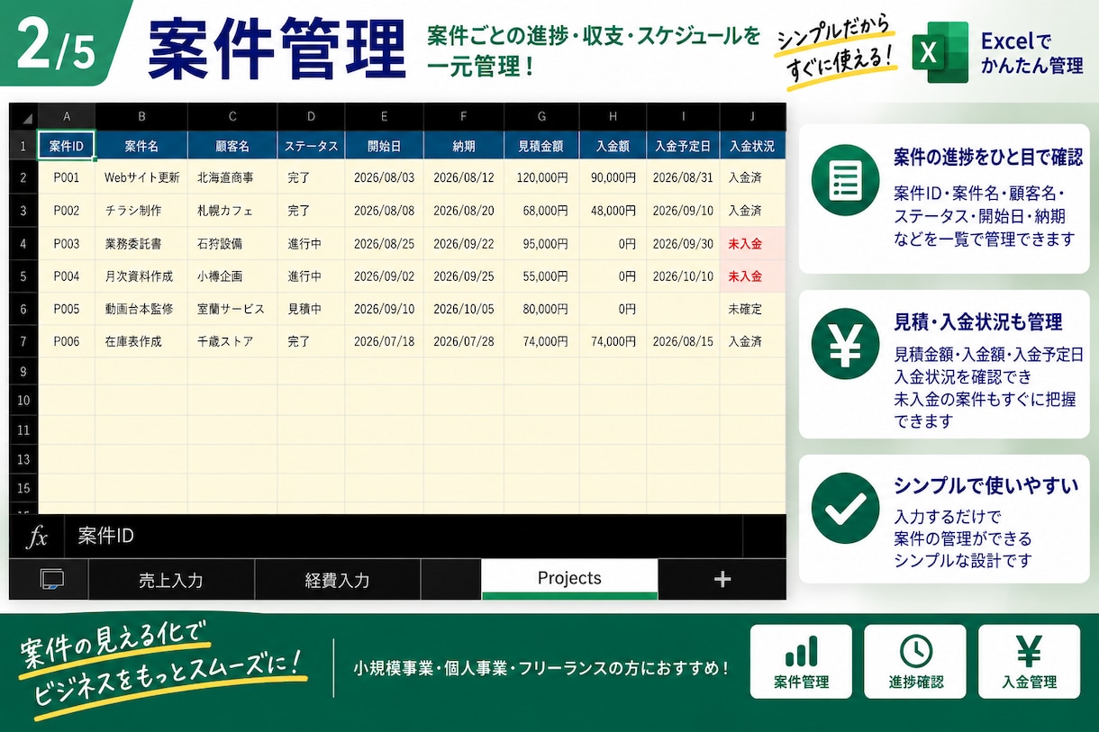 Excel業務管理ツールを作成します 売上・経費・案件管理などを使いやすく自動集計 イメージ2