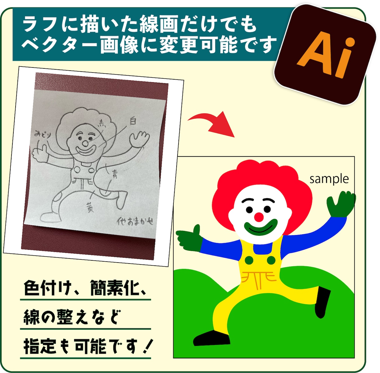 イラストや写真などベクターデータにて作成しますます シンプルなものを印刷、拡大可能なデータに仕上げます！ イメージ2