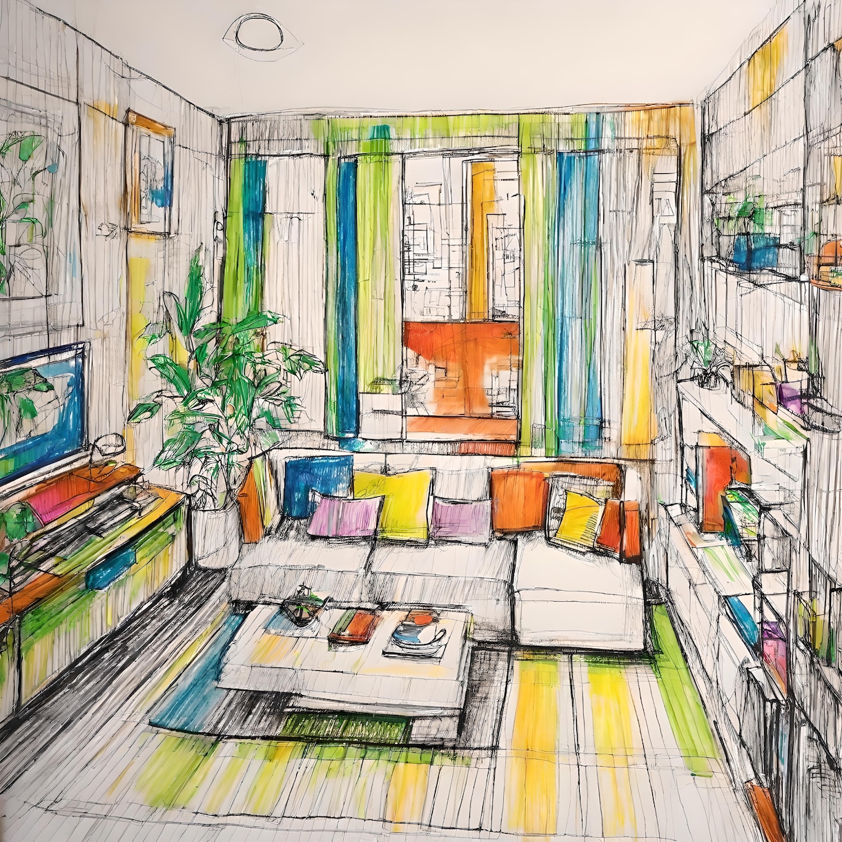カラフルなスケッチ画で室内背景を制作いたします ご希望に沿った素敵なお部屋の絵を制作いたします イメージ4