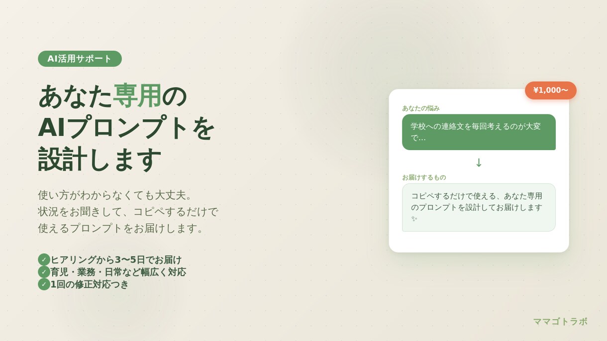 あなた専用AIプロンプトを設計しますます コピペするだけで使えるプロンプトをお届け イメージ1