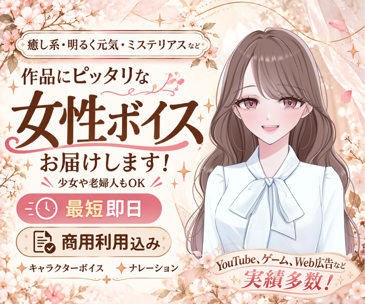 作品を彩る女性ボイスでナレーション・CV承ります 最短即日！子供から老婦人まで演じ分けます！ イメージ1