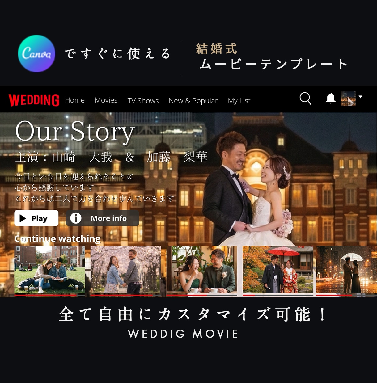 映画級結婚式ムービー！Netflix風テンプレます Canvaで簡単編集｜スマホOK｜自作支援｜即納可 イメージ1