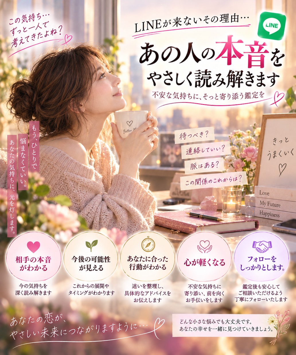 LINEが来ない理由とあの人の本音を鑑定します 「既読・未読のまま…連絡が来ない相手の本音を読み解きます」 イメージ5