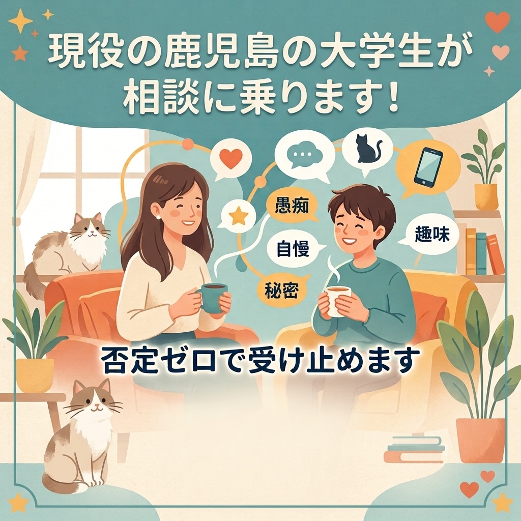 鹿児島在住の私が雑談感覚で何でも相談に乗ります 友達には言えない話もOK！暇つぶしや雑談、何でもお話聞きます イメージ1