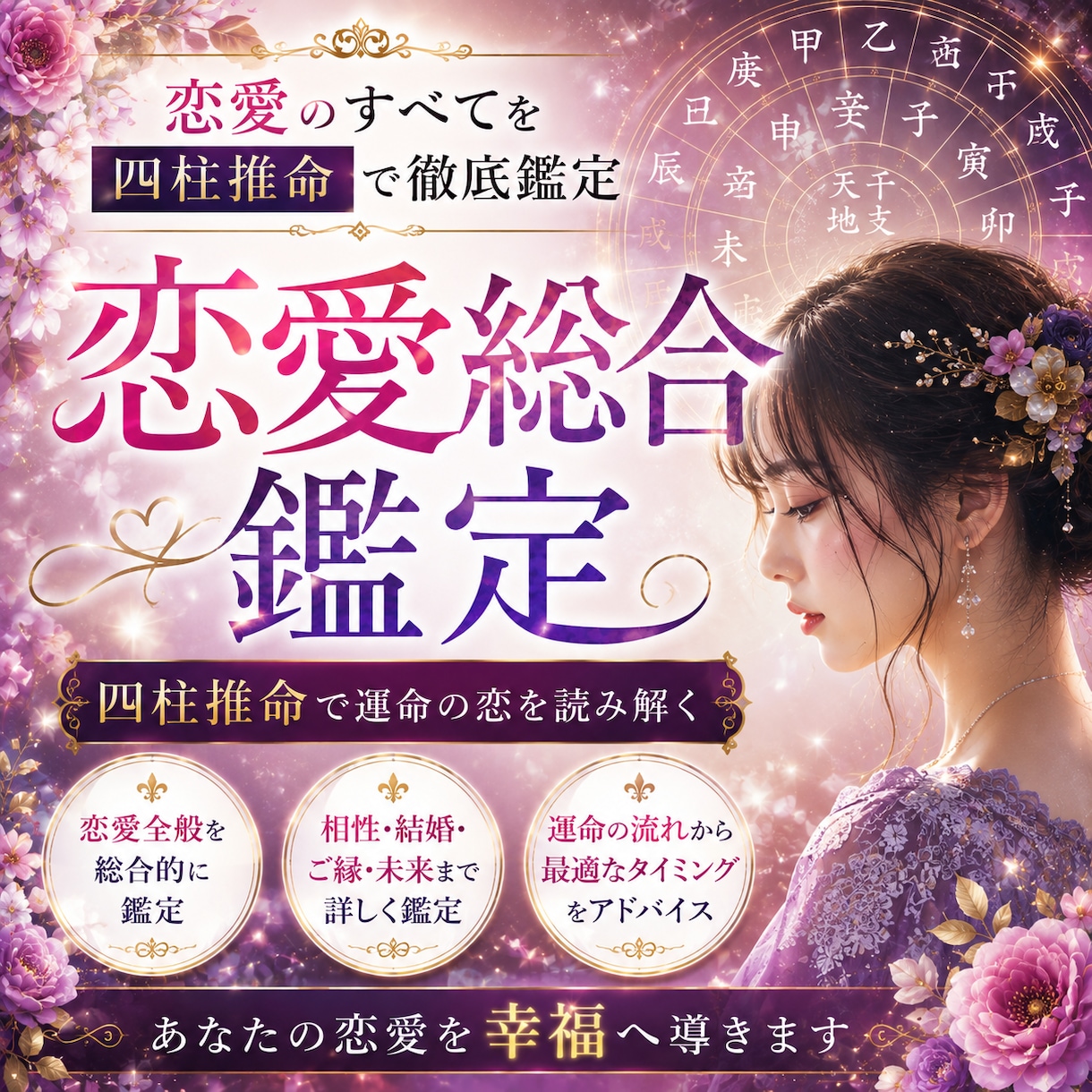 四柱推命で総合鑑定◆恋愛運・出会い・婚期をみます あなたの恋愛運・理想の相手・出会いの好機まで四柱推命で鑑定 イメージ1