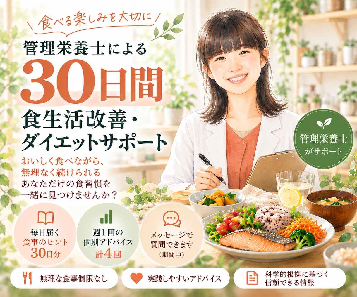 我慢しないダイエットを管理栄養士がサポートします 食べる楽しみを大切に！管理栄養士と楽しく続けるダイエット イメージ1