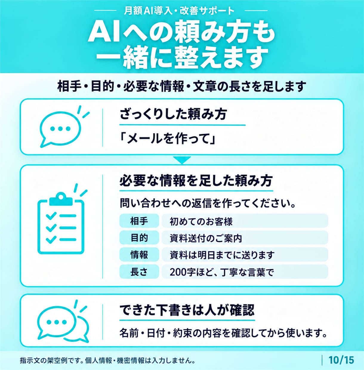 AI導入・改善と使い方を月額でサポートします 月4回の相談＋実作業でAI導入・改善を支援 イメージ10
