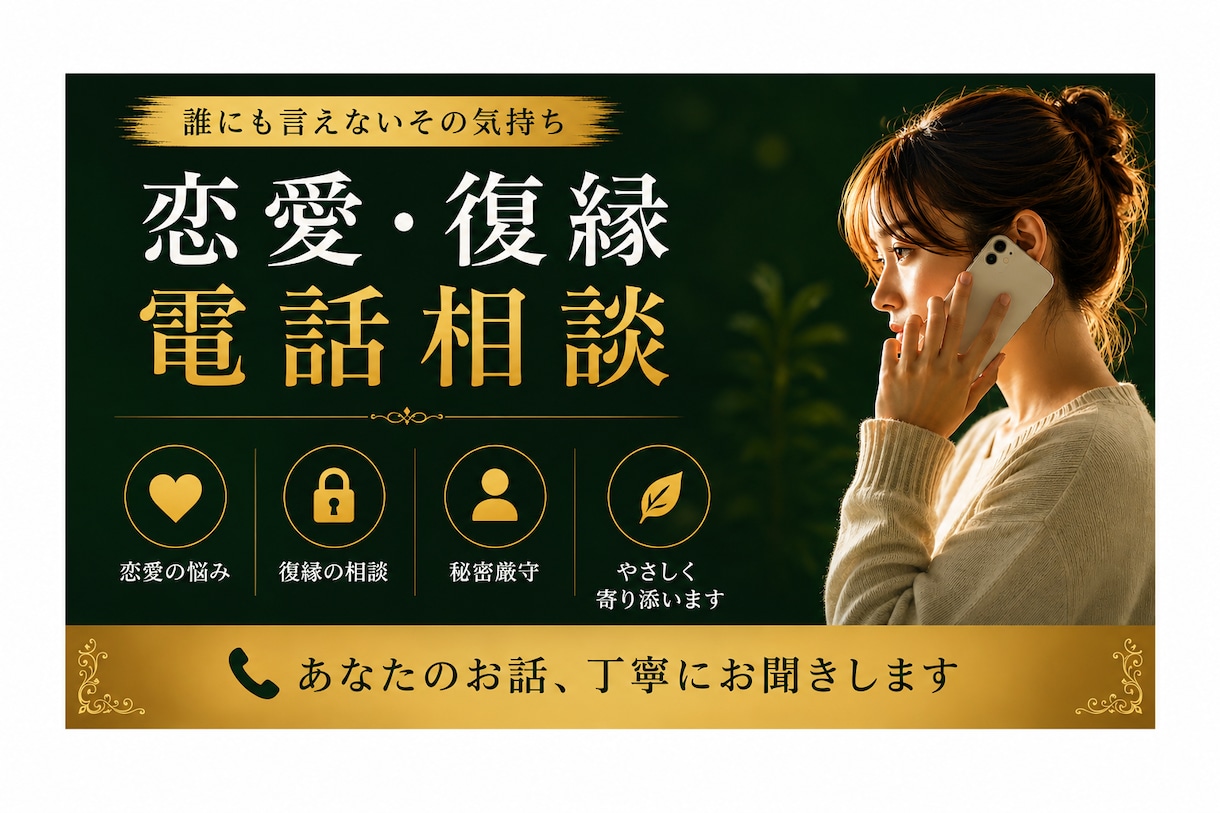 恋愛・復縁のお悩みを優しくお聞きします 誰にも言えない恋のお悩みに寄り添います イメージ1