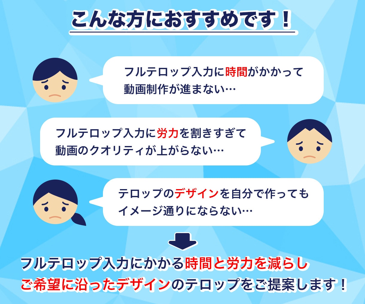 動画にフルテロップ挿入します デザイン自由！テロップ入力の手間をなくしませんか？ イメージ3