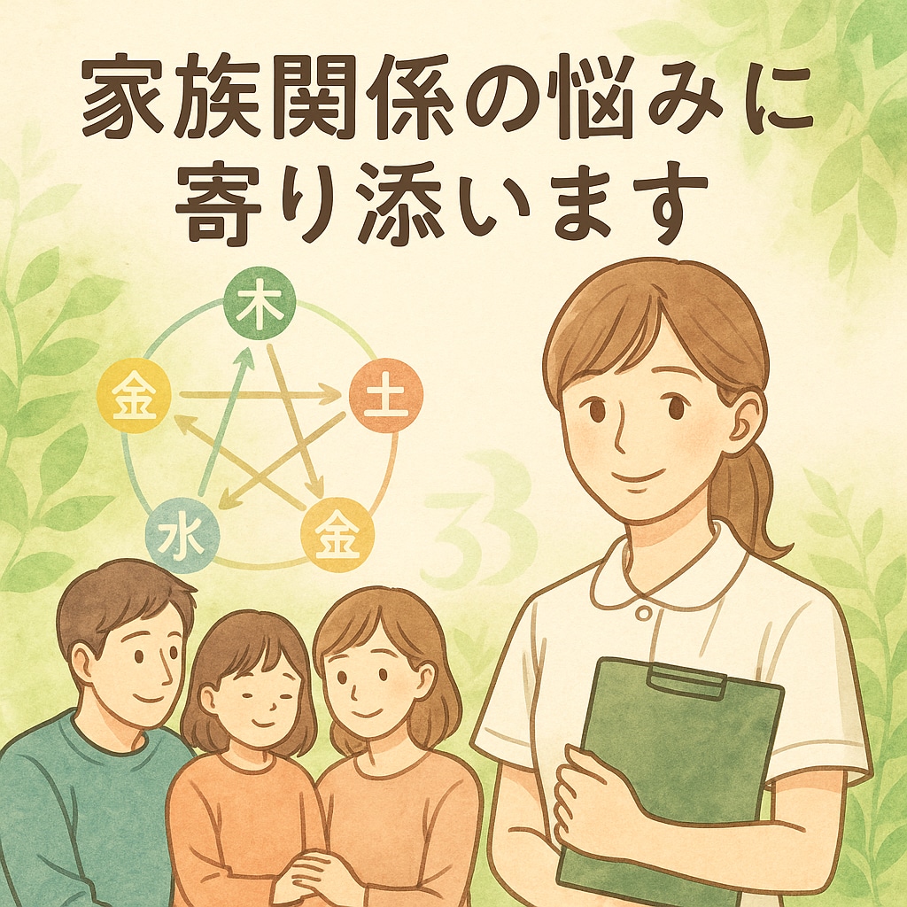 看護師が家族関係の悩みに四柱推命で寄り添います 親子・夫婦・兄弟姉妹の相性や関わり方のヒントをお知らせします イメージ1