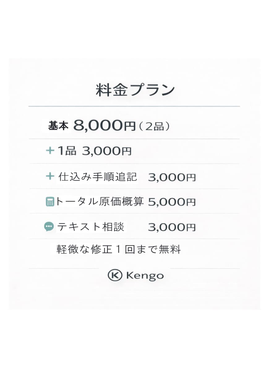 飲食店／家庭：プロの飲食人がレシピを作成します 材料・工程・火入れ・盛付までまとめてお手伝い イメージ4