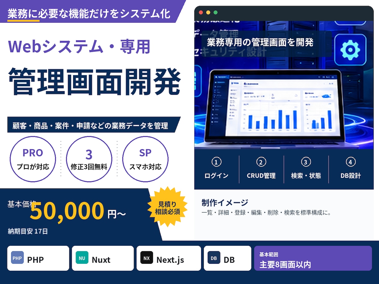 Webシステム・管理画面を開発します 業務に必要な機能だけを備えた管理画面を開発 イメージ1
