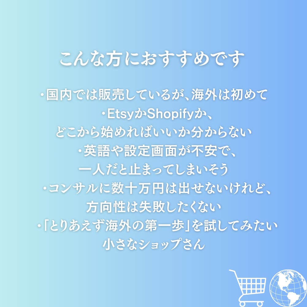 海外マーケットのライト調査＆出品スタート支援ます どの国・どのモールから始めるか1週間で方向性を出します イメージ2