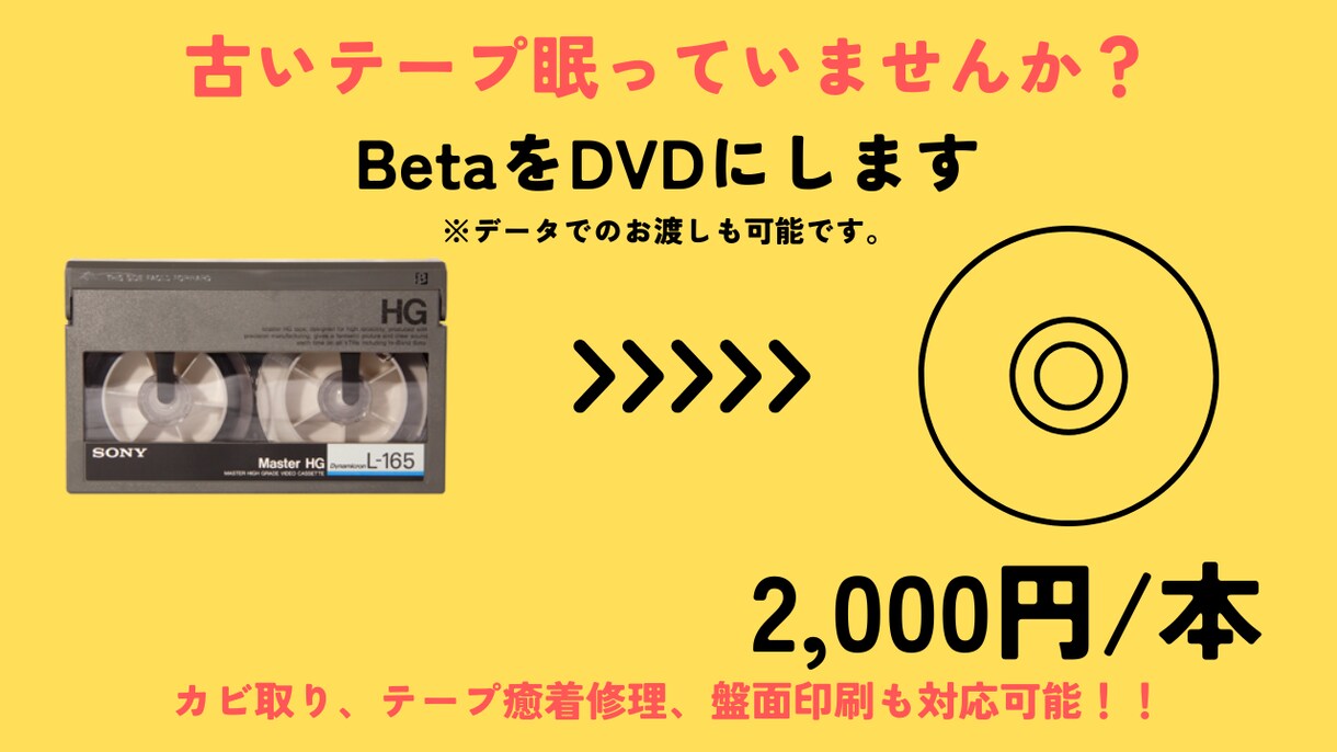 BetaをDVDにダビングします そのテープ見られなくなる前にデータ化しませんか イメージ1