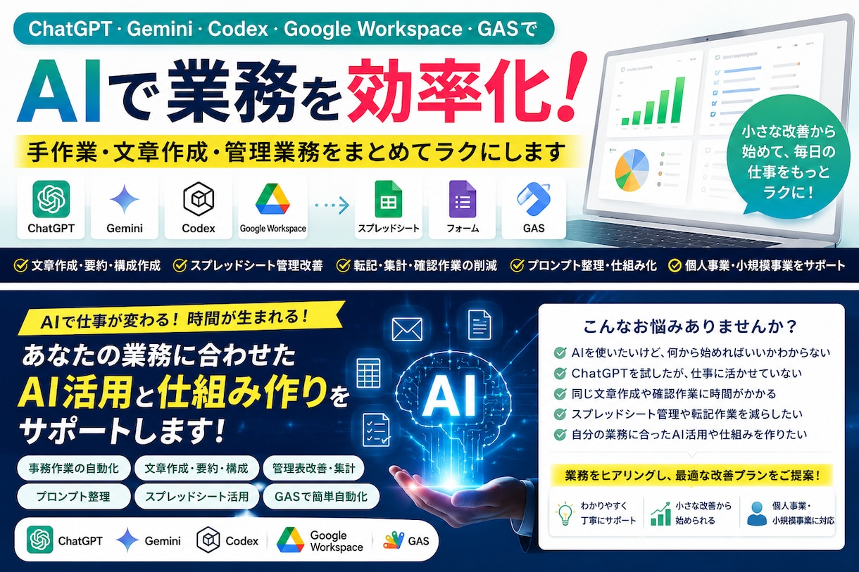 AIとCodexで業務効率化の仕組みを作ります ChatGPT・GAS・GWSで業務を効率化します イメージ1
