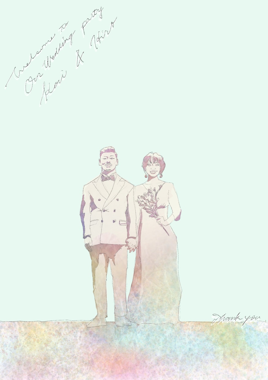 手描きの一枚絵のウェルカムボードを描きます 東京藝術大卒が好きなシチュエーション、衣装で描きます イメージ2