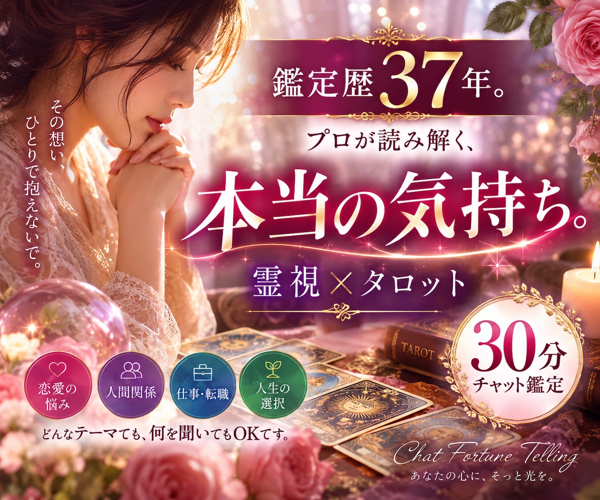 霊視×タロット30分チャットで彼の本音を鑑定します 鑑定歴37年。プロが読み解く、本当の気持ち。 イメージ1