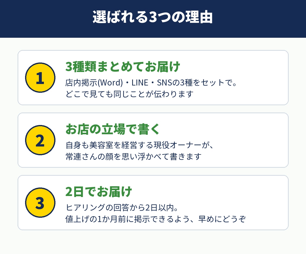 お客様が離れない値上げのお知らせ文を作ります お店の値上げ、言いにくいお知らせ文を3種作ります イメージ6