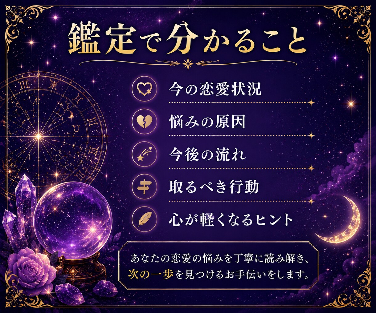 この恋進むべき？諦めるべき？恋愛の悩みを鑑定します 恋の迷いに答えを。今の状況と今後の流れをお伝えします。 イメージ3