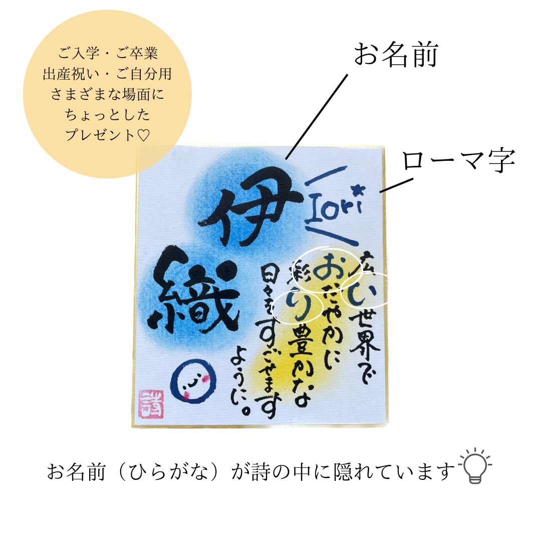 命名書書きます 通常の1／4サイズのミニ色紙に名前詩をお書きします。 イメージ3