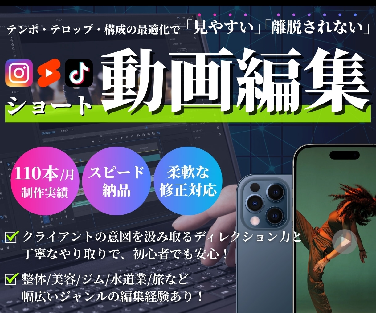 SNSで伸びるショート動画を制作します 伸びる構成作りと運用相談付き 編集だけで終わらないサポート イメージ1