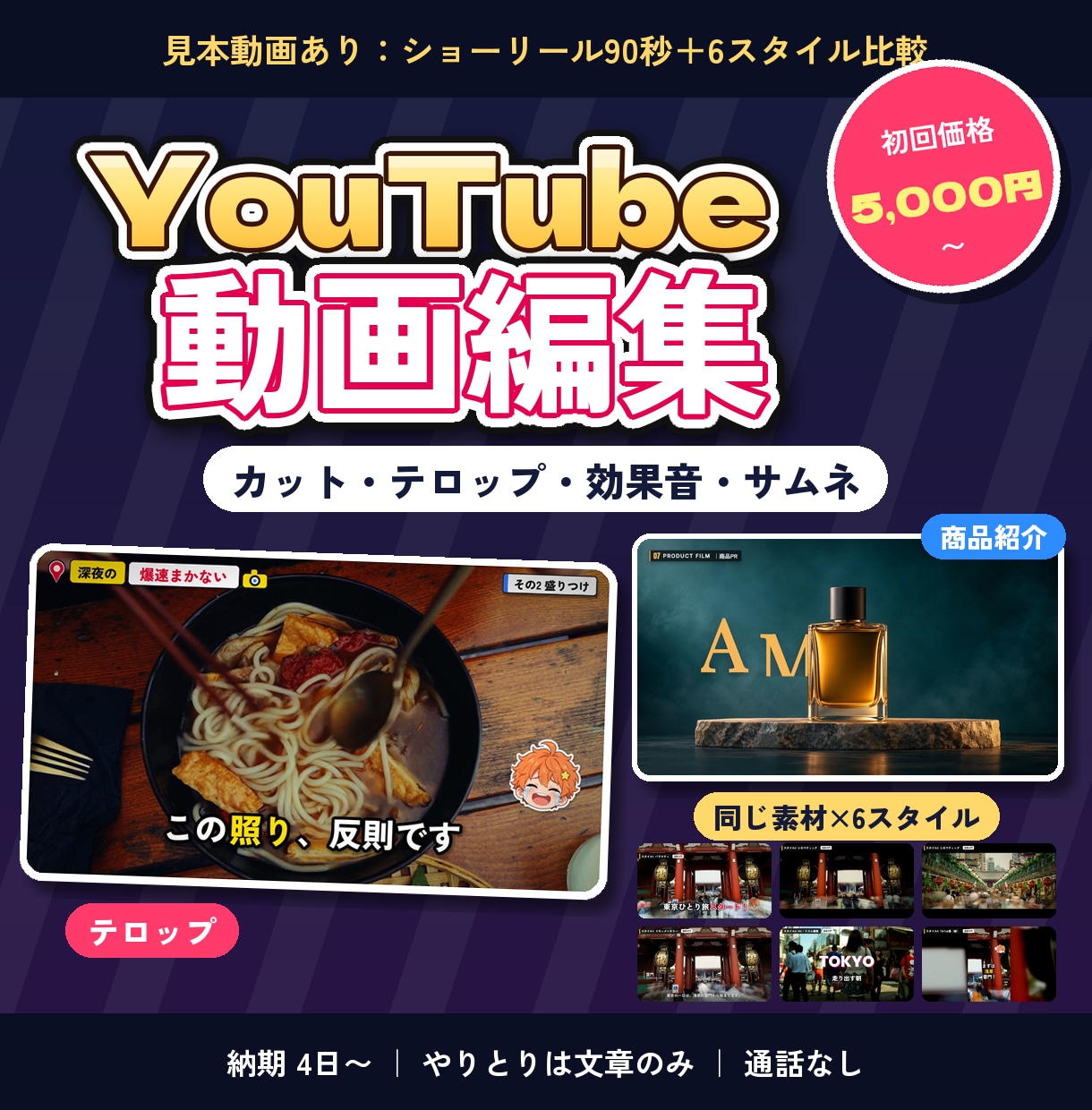 YouTube動画のカットとテロップ編集をします トークもバラエティもビジネスも、テロップの型を選べる イメージ1