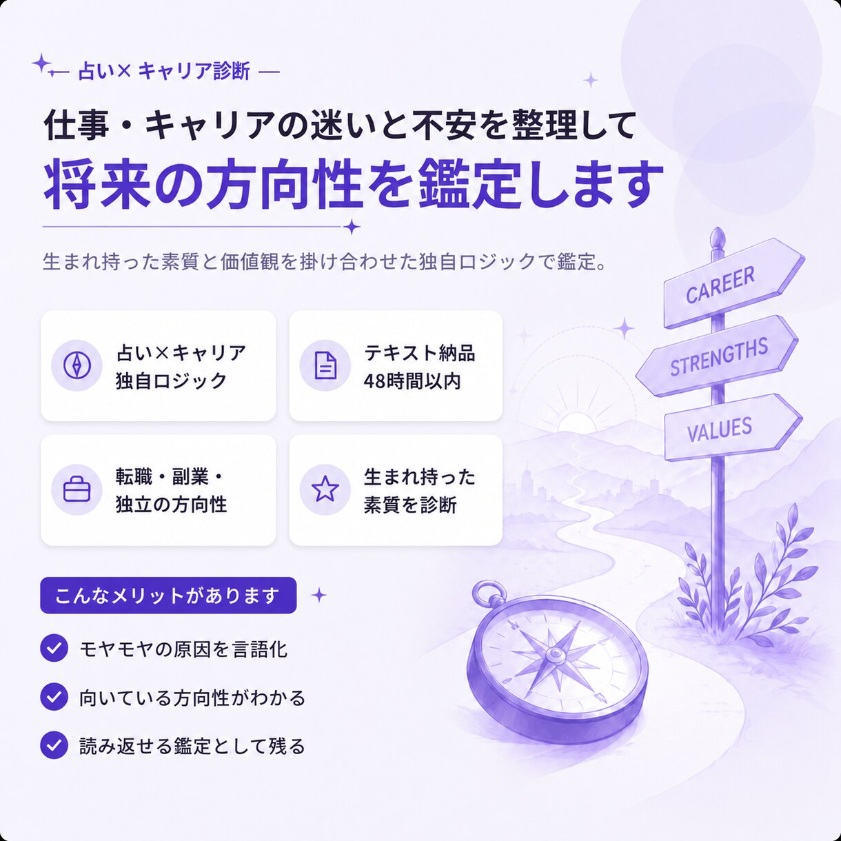 生まれ持った資質を元にキャリアの方向性を整理します 60分のキャリア整理セッション イメージ1