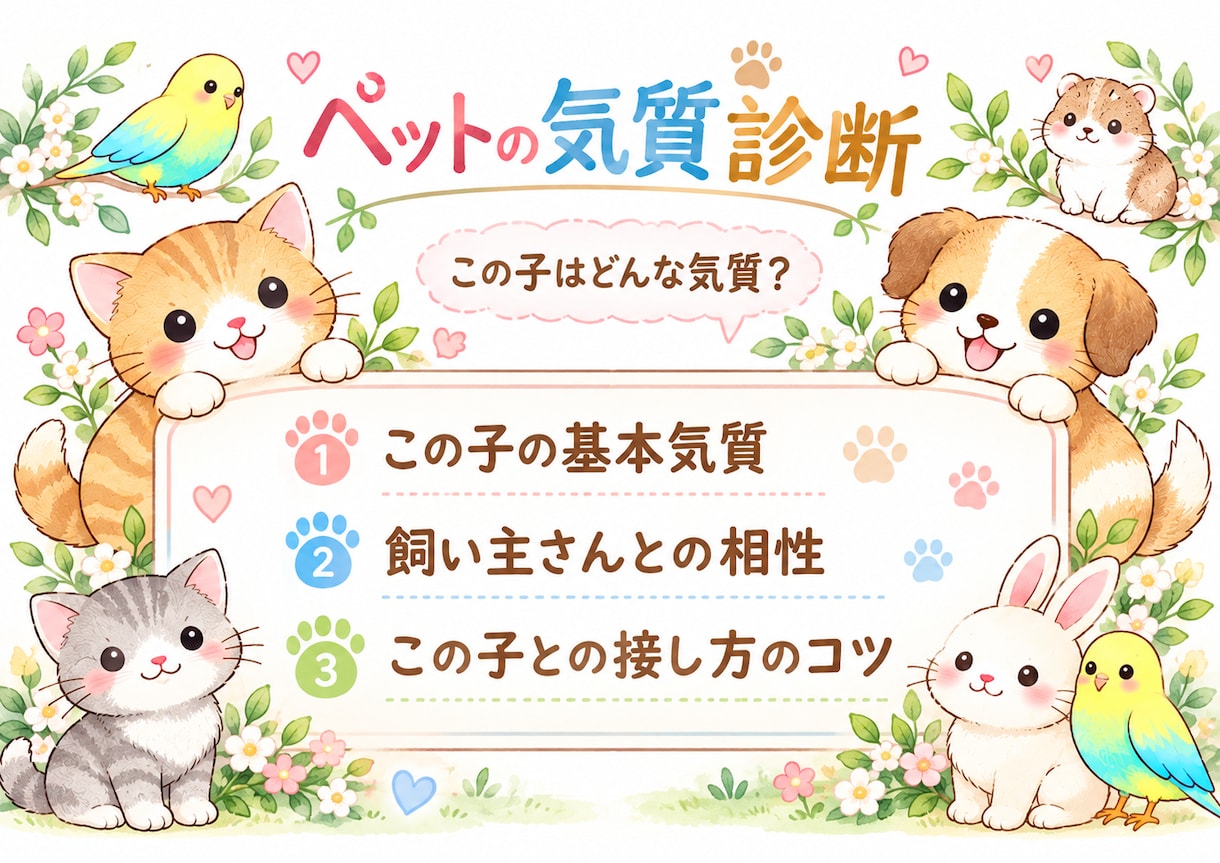ペットの気質と飼い主さんとの相性を読み解きます 数秘と気質から、愛するペットとの関係をやさしく読み解きます イメージ1