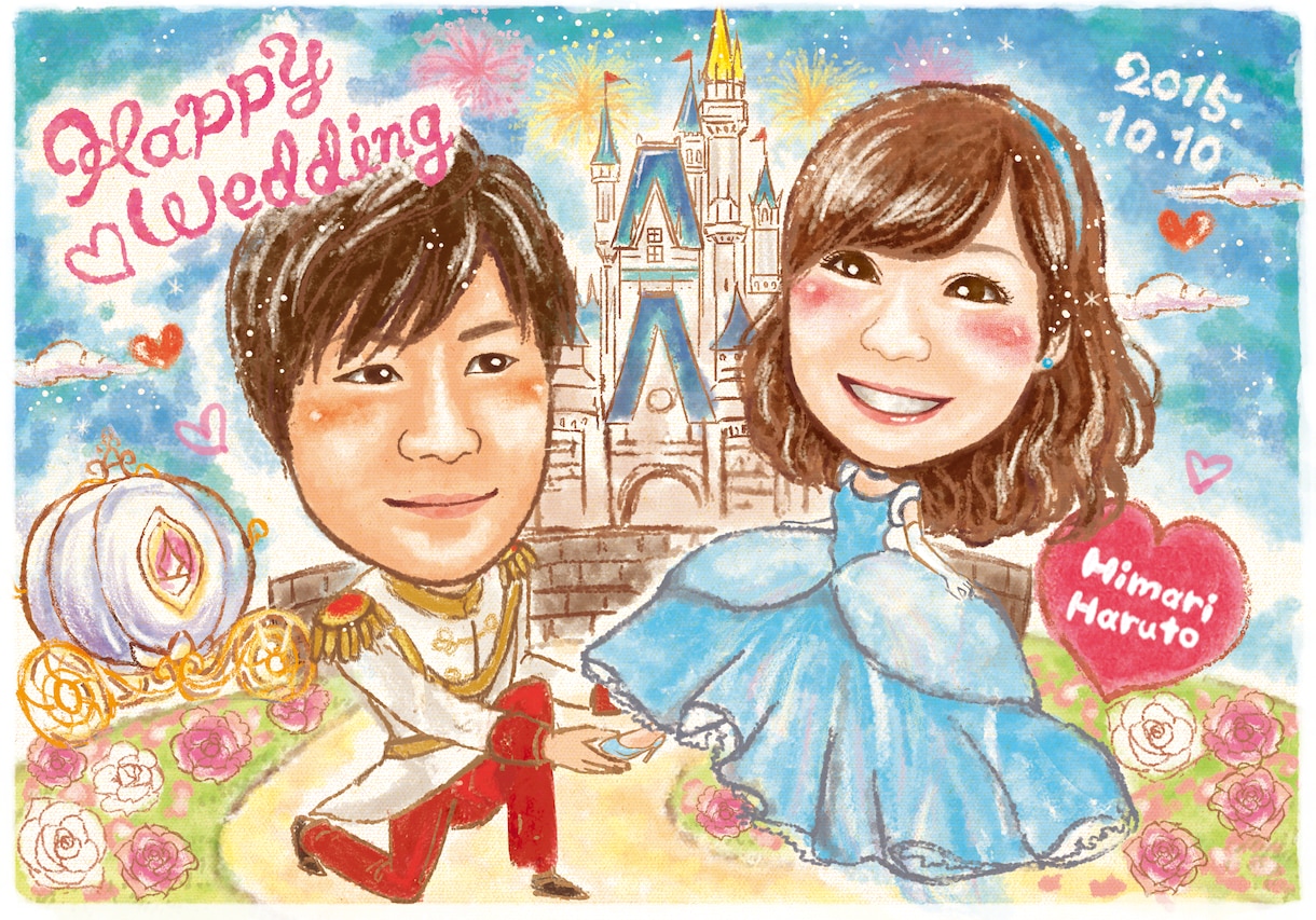 先着5組様まで2名様4000円★結婚式の似顔絵ます 賑やかでポップな似顔絵でハッピーな新婚生活を彩ります♪ イメージ4