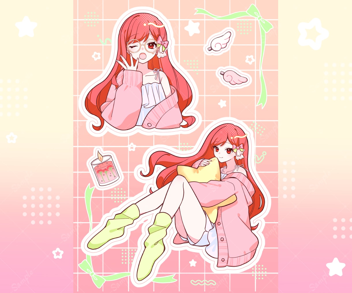 配信者様へ！お部屋着ステッカー風イラスト描きます 胸上・全身・小物が一枚にギュッと詰まった豪華４点セット！ イメージ10