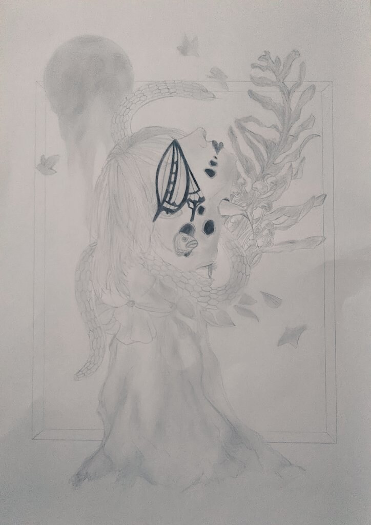 抽象的で不思議な絵を部屋に飾れます 作品は四つ切ですがA2サイズの額縁に入れています。 イメージ1