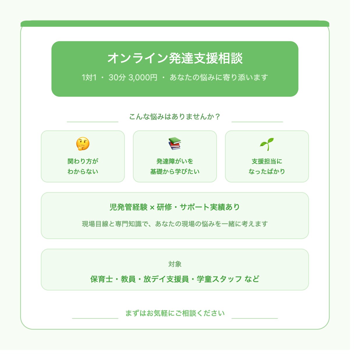 子どもの発達支援業務に関するご相談に乗ります 放課後等デイサービスで児童発達支援管理責任者の経験があります イメージ1