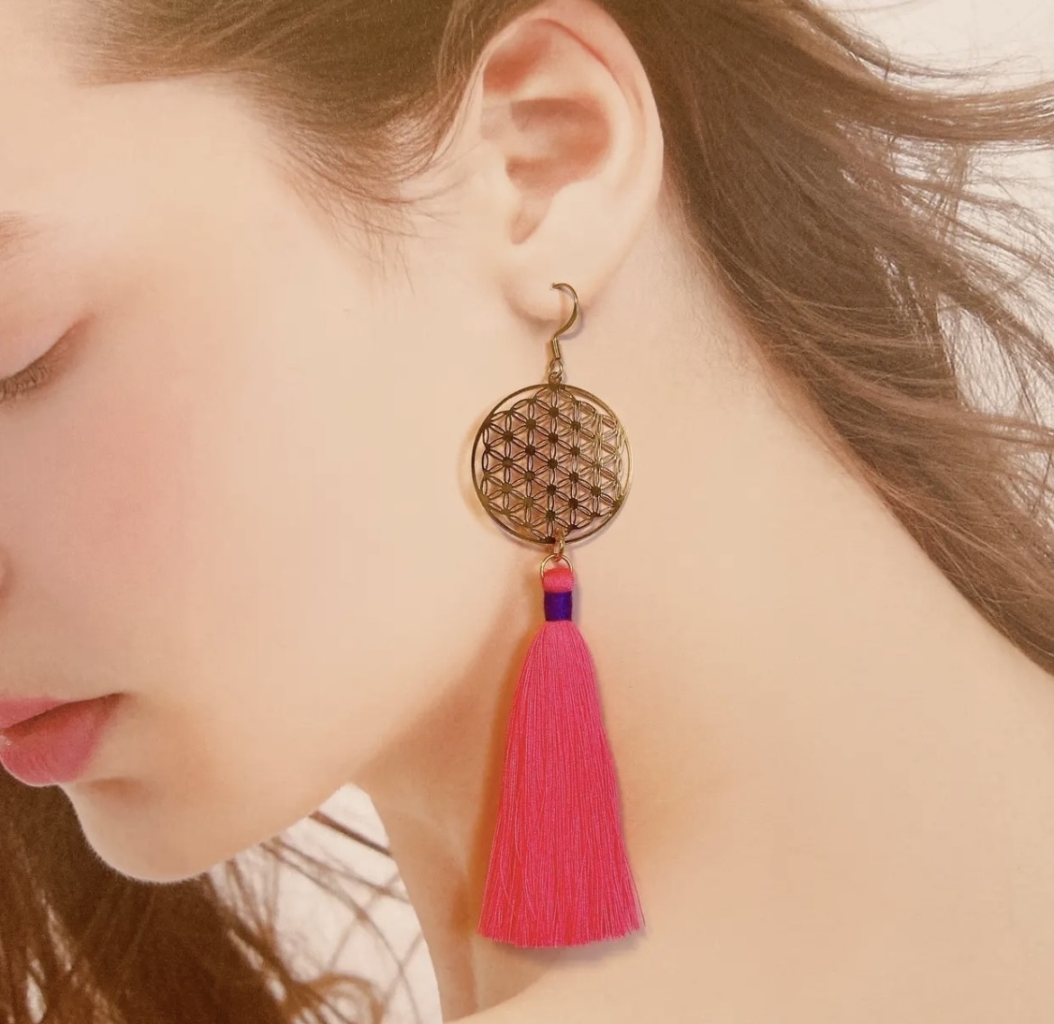 ハンドメイドピアスお作りします 麻柄　フラワーオブライフ　ハンドメイドピアス イメージ1