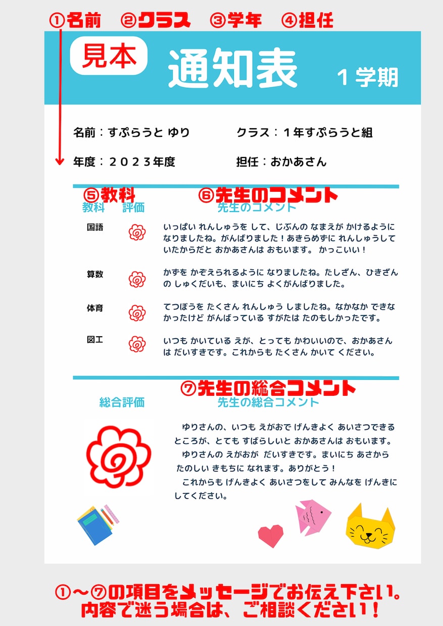 不登校、行き渋りっ子、勉強苦手さんの通知表作ります １学期がんばったね！の気持ちを伝えよう♪チャット相談も可 イメージ8