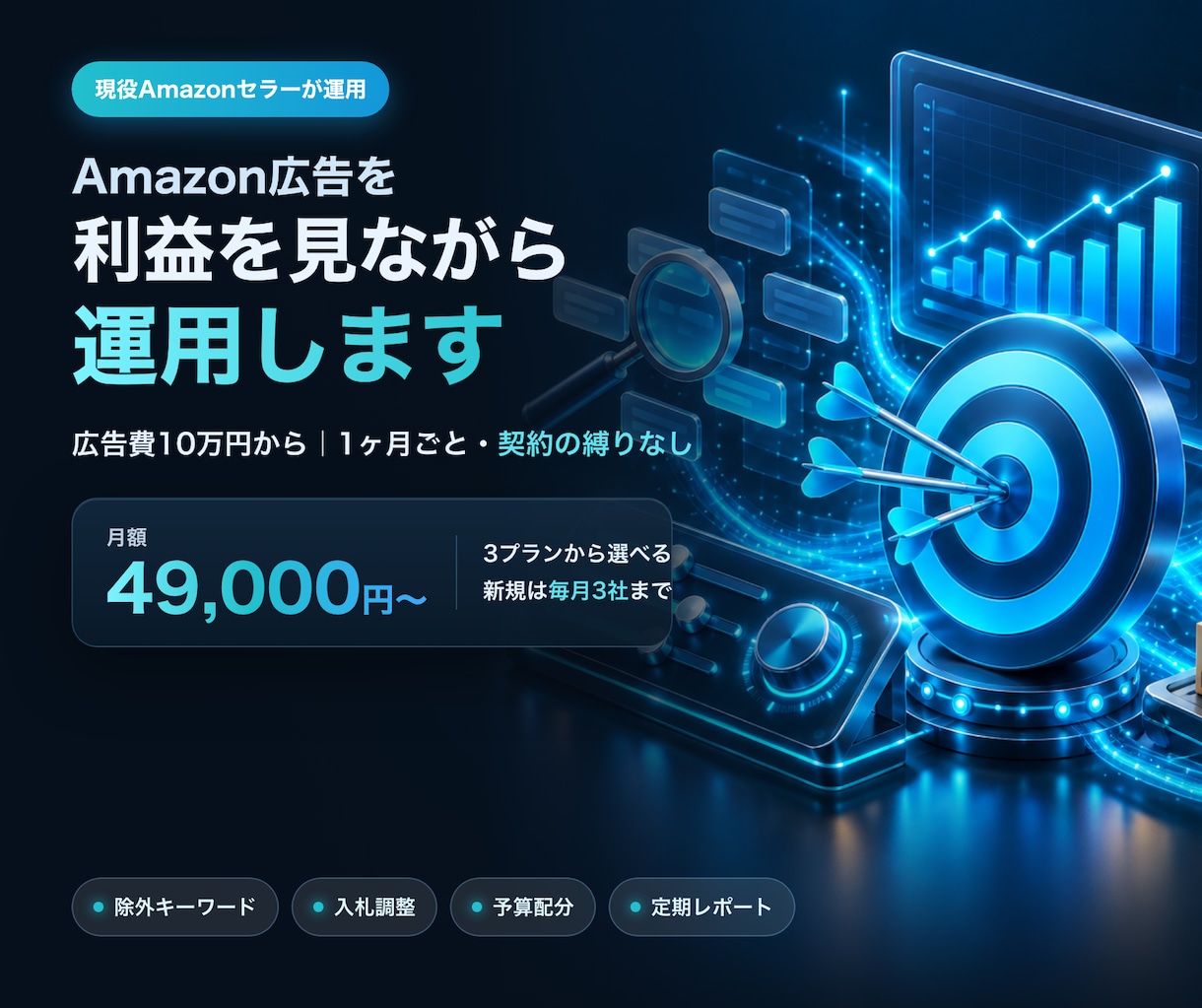 現役セラーがAmazon広告を月額で運用代行します 新規は毎月3社｜広告費10万円から・縛りなし イメージ1