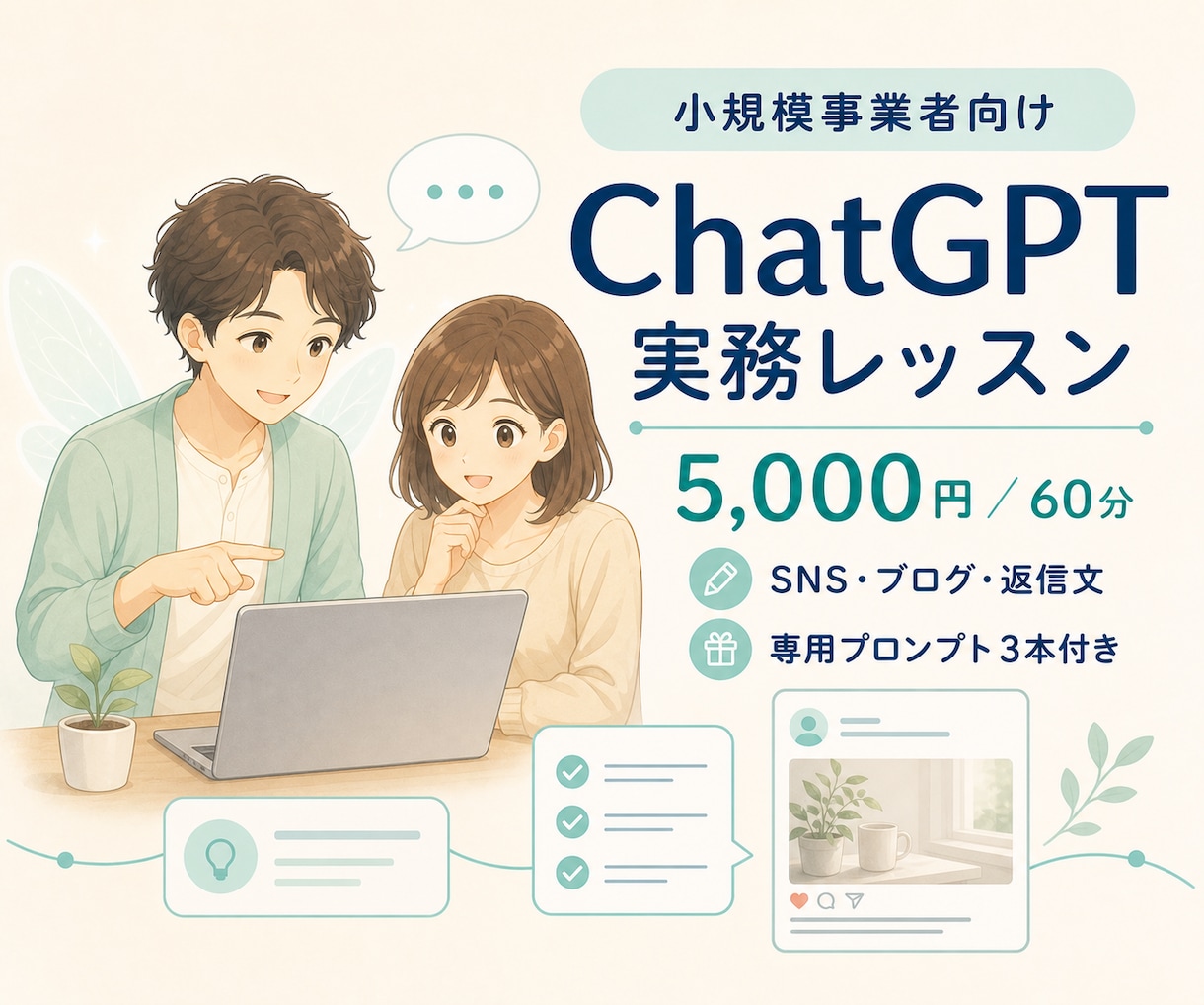 小規模事業向けChatGPT活用を教えます SNS・ブログ・返信文を一緒に作る初心者向け60分 イメージ1