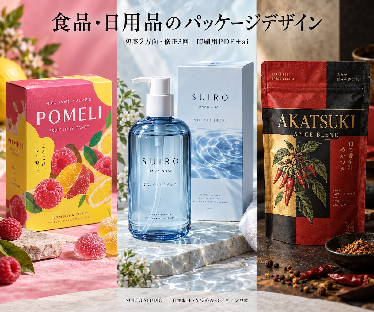 食品・日用品のパッケージを2方向から制作します 修正3回・印刷用PDFとai・完成イメージ2点付き イメージ1