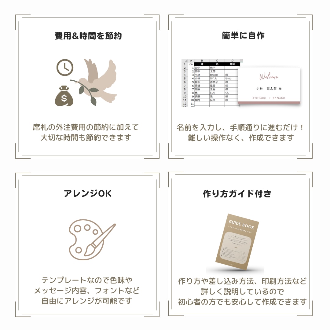 結婚式用二つ折り席札テンプレートをお渡しします 席札テンプレート　Etoile（エトワール）作り方ガイド付 イメージ5