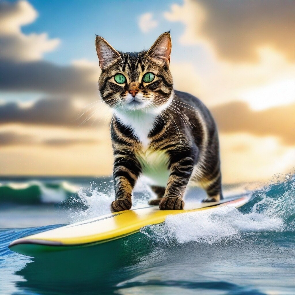 可愛いねこの画像を売ります サーフィンしている可愛い猫、5枚。 イメージ5
