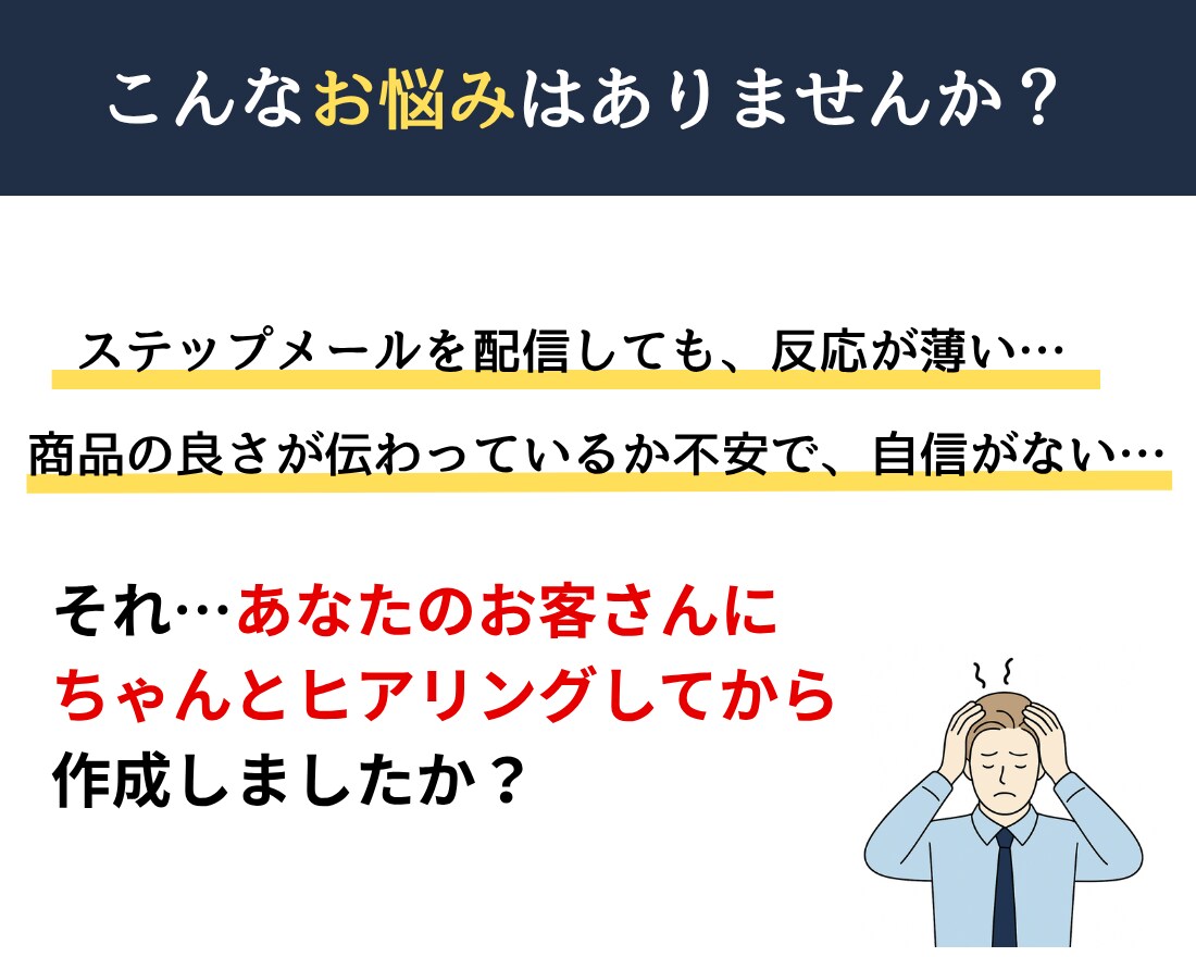 顧客の声から刺さるステップメールを執筆します ステップメールに「お客様の声」を活かし、成約率を最大化します イメージ2