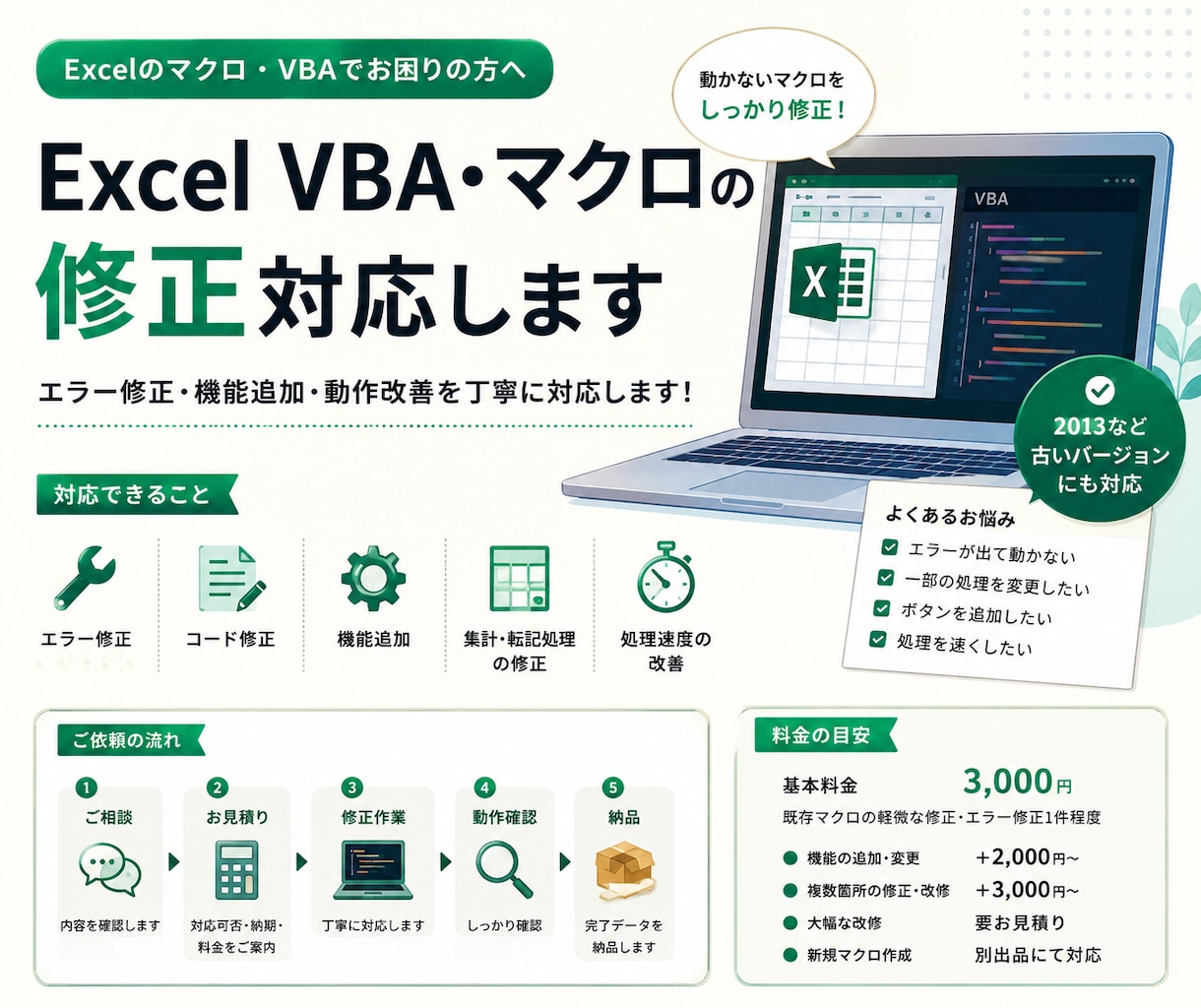 Excel VBA・マクロの修正対応します エラー修正・機能追加・動作改善を丁寧に対応します イメージ1
