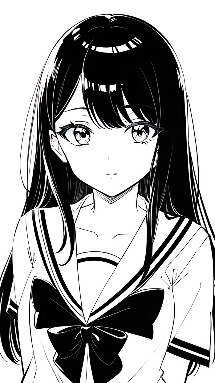 黒髪 美少女  高校生 スマホ壁紙用、売ります 黒髪美少女高校生 スマホ壁紙・色塗り用 イメージ5
