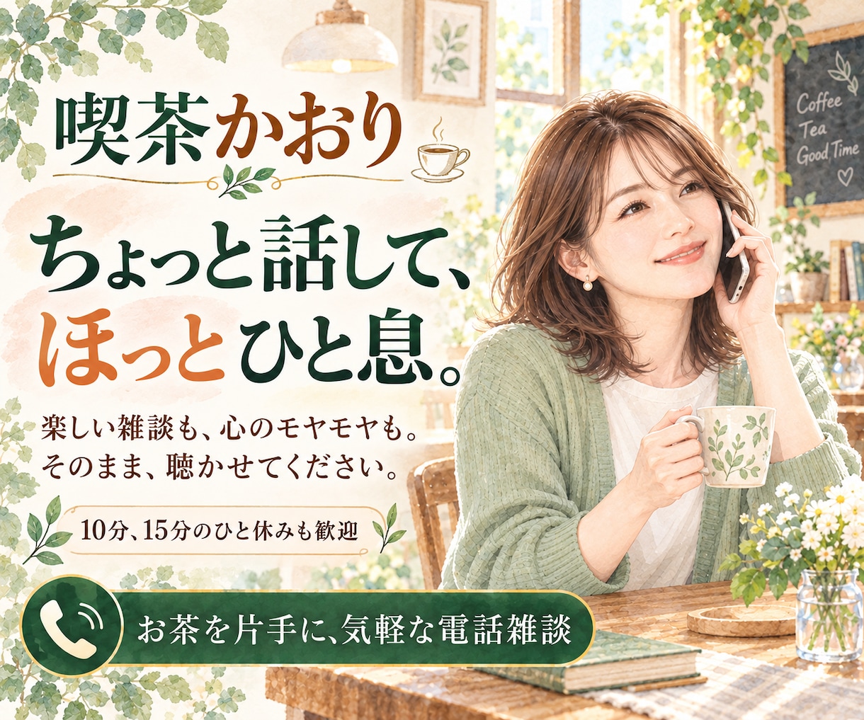 心地よい雑談で心のデトックスをお手伝いします 日々の忙しさやモヤモヤを忘れて、ホッと一息つける場所です。 イメージ1