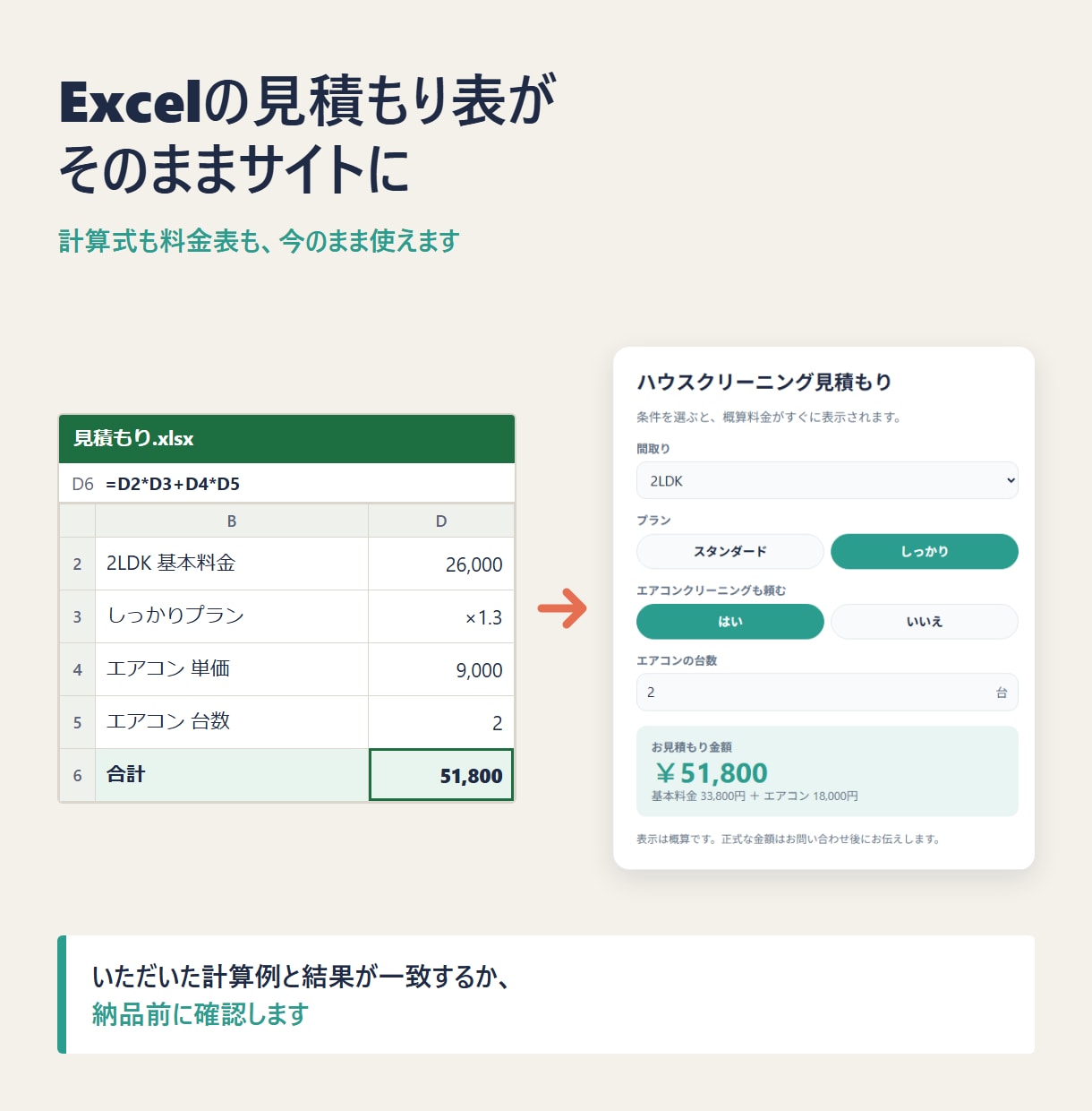 Excelの計算を料金シミュレーターにします 自動見積もり｜WordPress・Wix・どのサイトにも設置 イメージ2