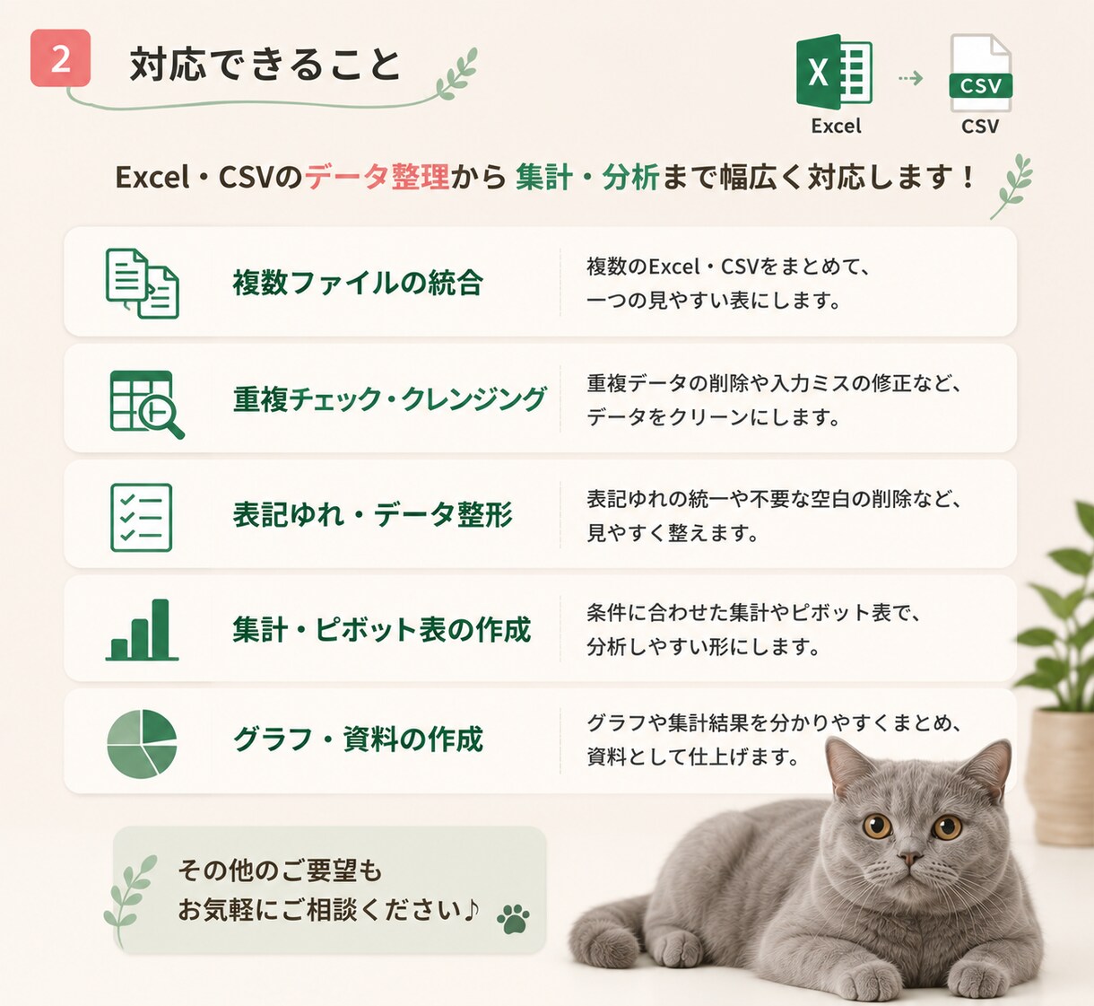 Excel・CSVのデータ整理・集計を代行します 面倒なデータ整理・集計・重複チェックを丁寧に対応します イメージ2