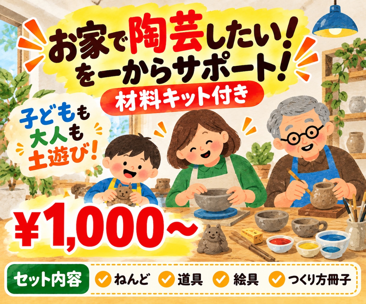 お家で陶芸を一からサポート【材料キット付きます ～お家で陶芸！ねんど＋道具＋絵具＋つくり方冊子付き～ イメージ1