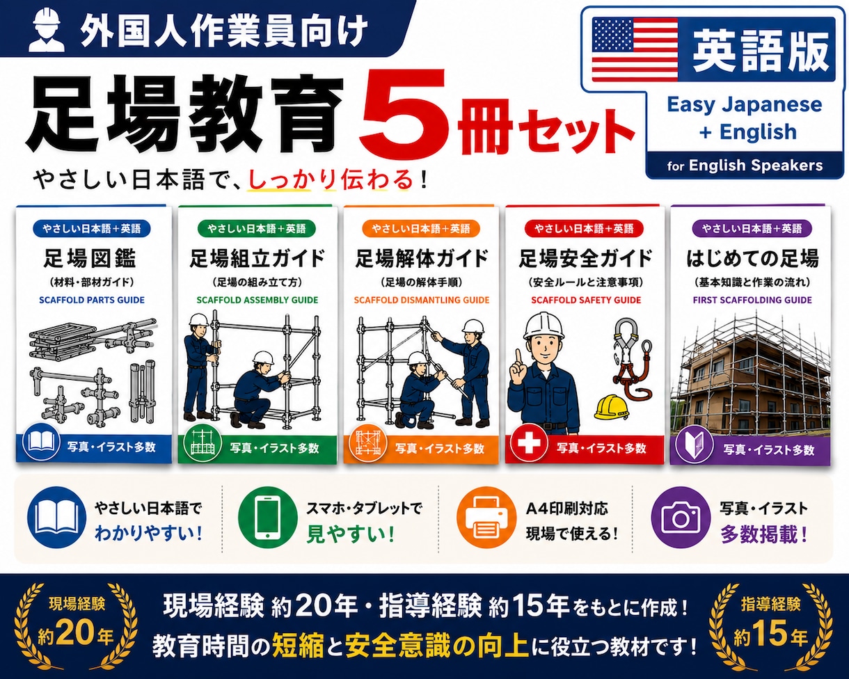 外国人向けの足場の教科書を販売します 現場経験20年作成 外国人向け足場教育5冊 英語版 イメージ1