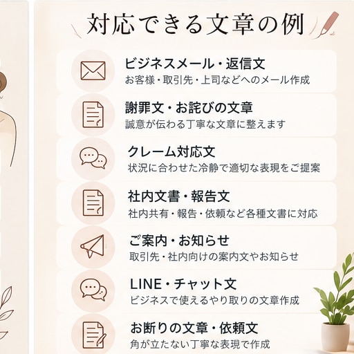 伝えたい内容を伝わる文章に整えます メール・謝罪文・返信文など幅広く対応します イメージ3