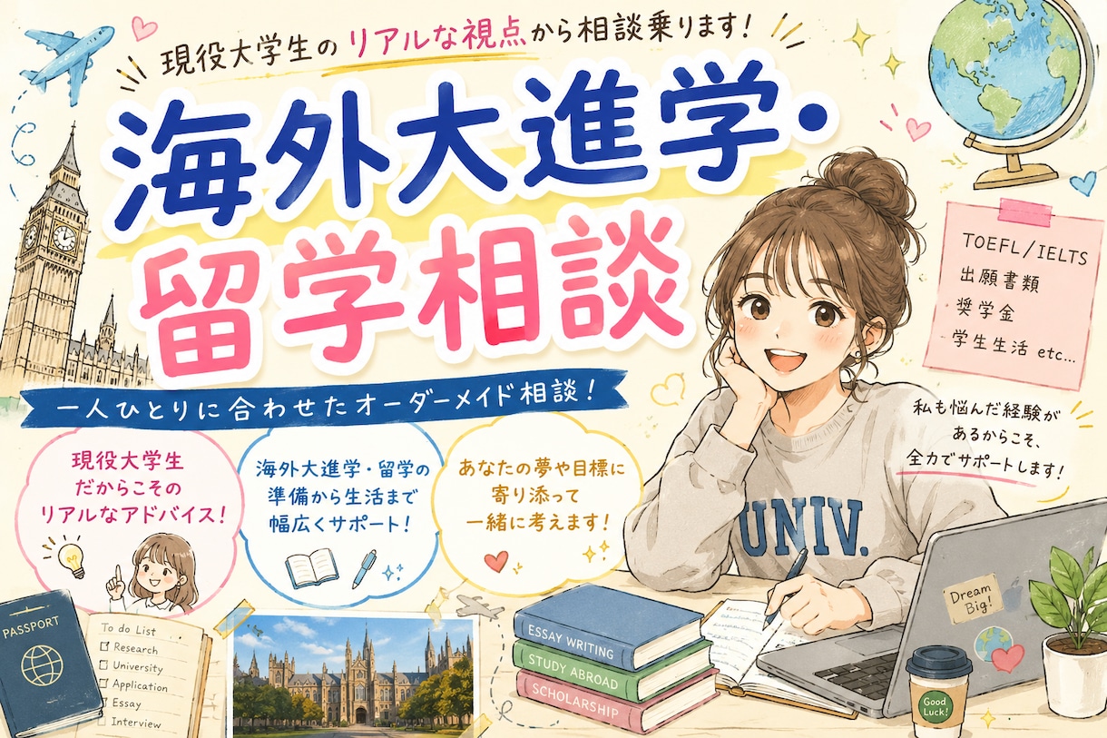 海外進学や留学についての相談に乗ります 現役海外大生が海外に興味がある中高生の質問に答えます イメージ1